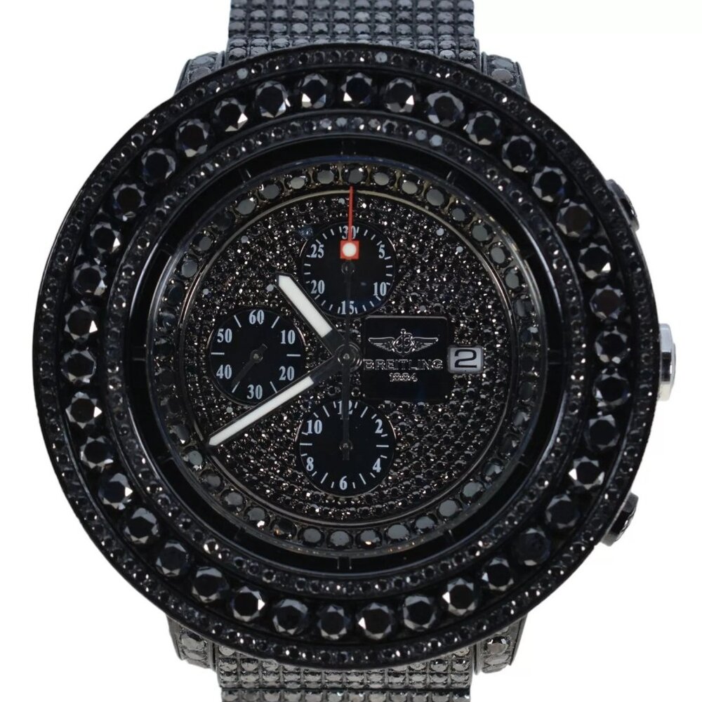 Breitling 56mm Bust Down Black PVD 35 CTW Diamond Super Avenger A13370 Watch!